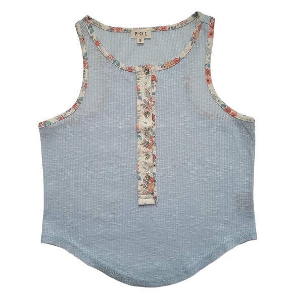 POL Tops - POL Henley Ringer Tank Top Floral Blue Small Boho Coastal